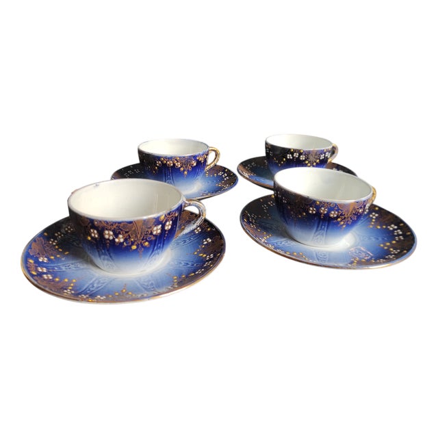 French Art Nouveau Cups and Saucers from K&G Luneville, 1920s, Set of 8 For Sale