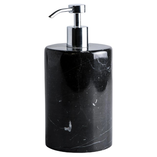 Rounded Soap Dispenser in Black Marquina Marble For Sale