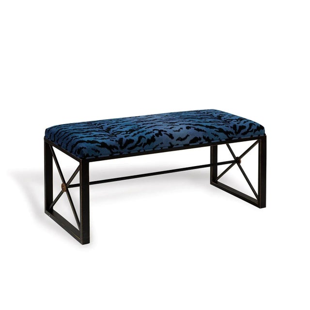 The medallion double bench is shown with Scalamandre's iconic "Le Zebre" velvet fabric in denim blue. The Medallion...