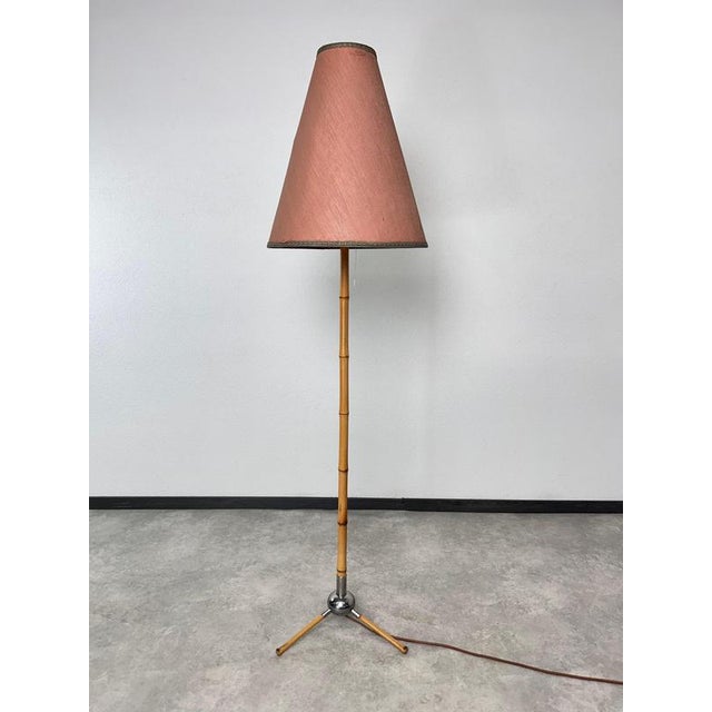 Art Deco Bamboo Floor Lamp in the style of Josef Frank, 1940s For Sale - Image 3 of 11