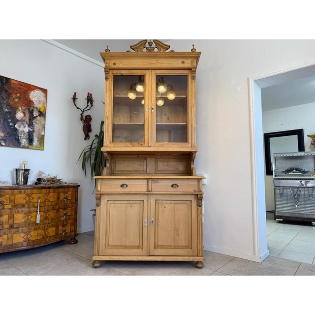 Restored Gründerzeit Kitchen Buffet, Farmhouse Cabinet, Natural Wood. Dimensions: Height x Width x Depth 252 x 116 x 60...