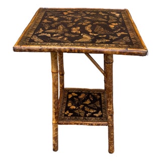 19th Century Decoupage Bamboo Side Table For Sale