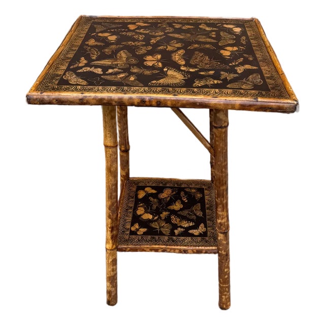 19th Century Decoupage Bamboo Side Table For Sale