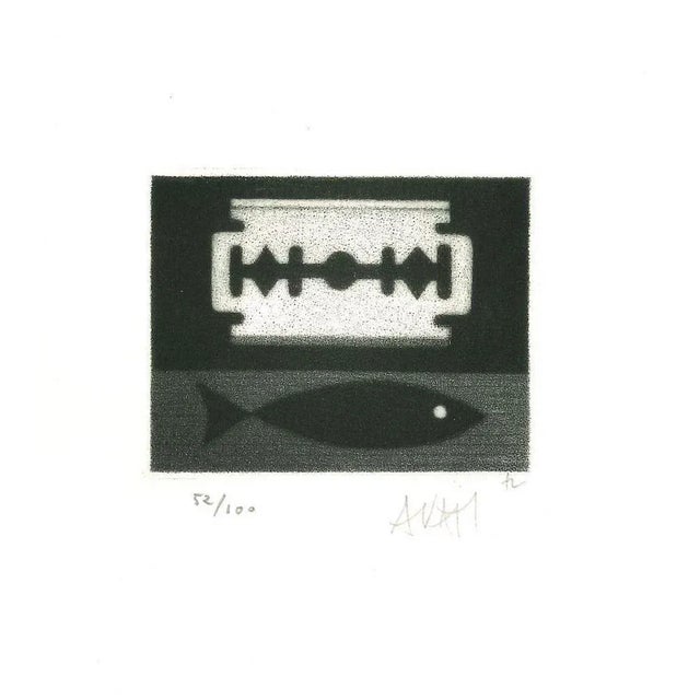 Fish and Blade - Original Etching on Paper by Mario Avati - 1960s 1960s For Sale - Image 3 of 3