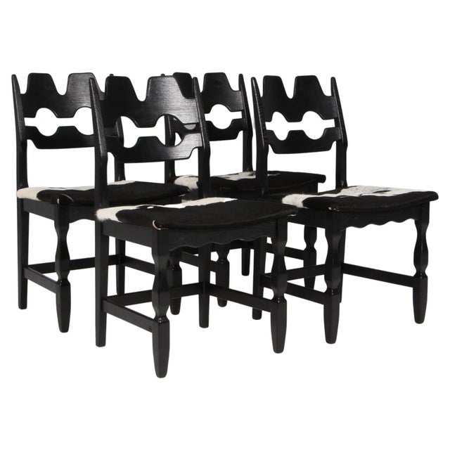 Wood Model Razoblade Dining Chairs in Oak attributed to Henning Kjærnulf, Denmark, 1970s, Set of 4 For Sale - Image 7 of 7