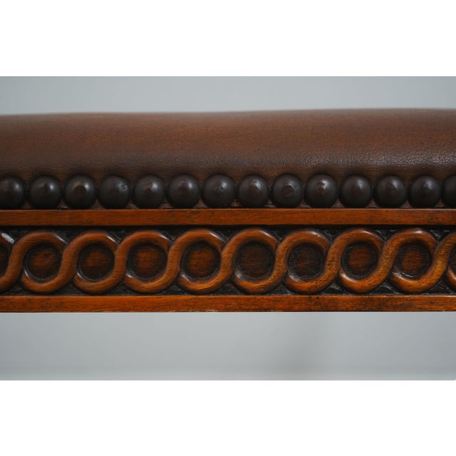Theodore Alexander Regency Style Mahogany & Leather Window Bench For Sale - Image 9 of 14