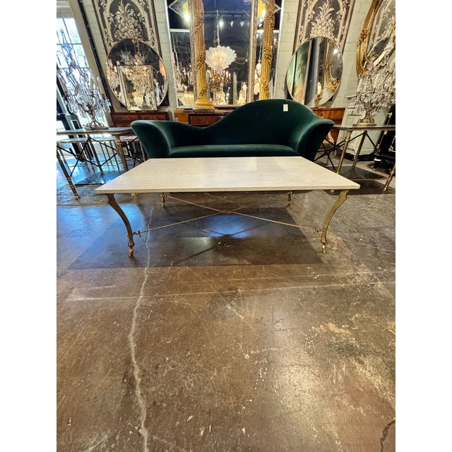 Vintage Italian Gilded Iron and Travertine Coffee Table For Sale In Dallas - Image 6 of 9