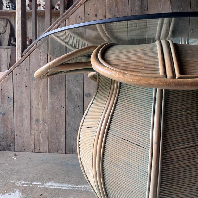 Green Italian Bamboo Flower Table with Glass Top, 1970s For Sale - Image 8 of 10
