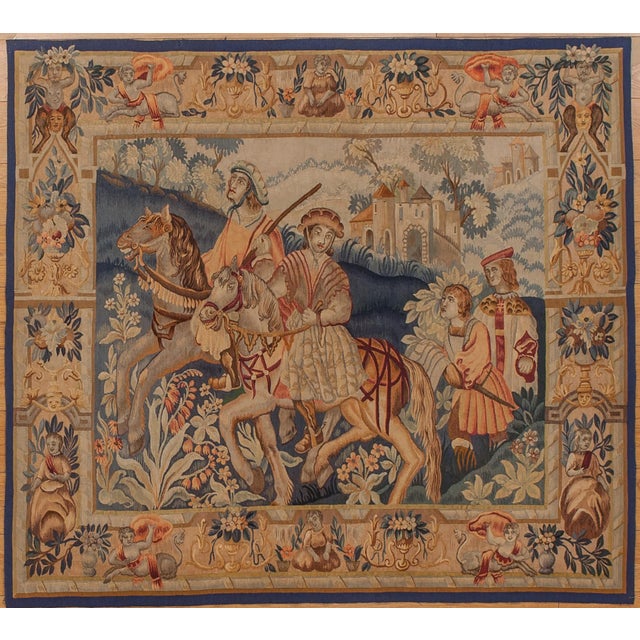 Antique Hand Woven Tapestry Wool & Silk On Cotton Size 5.10 x 6.6 Circa 1910 Origin Belgium
