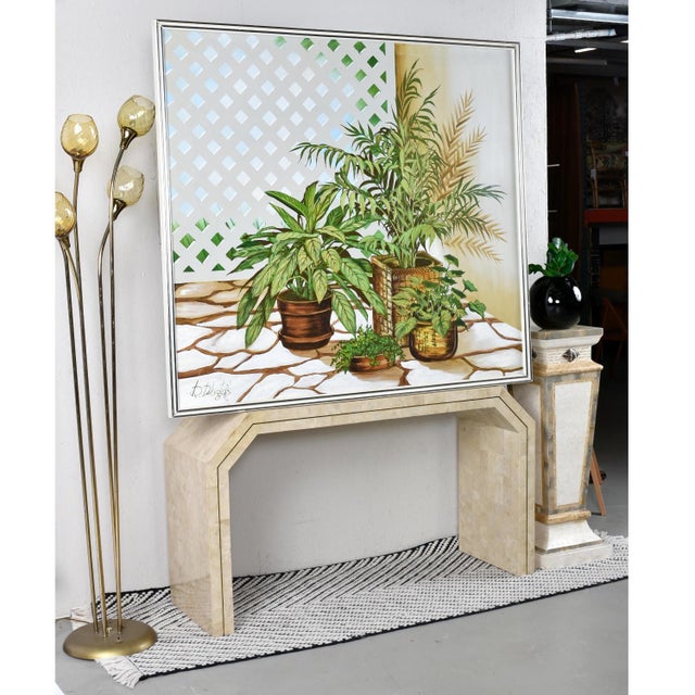 Large scale vintage 1970s painting of house plants. The oil painting is beautifully detailed with rich tones of green...