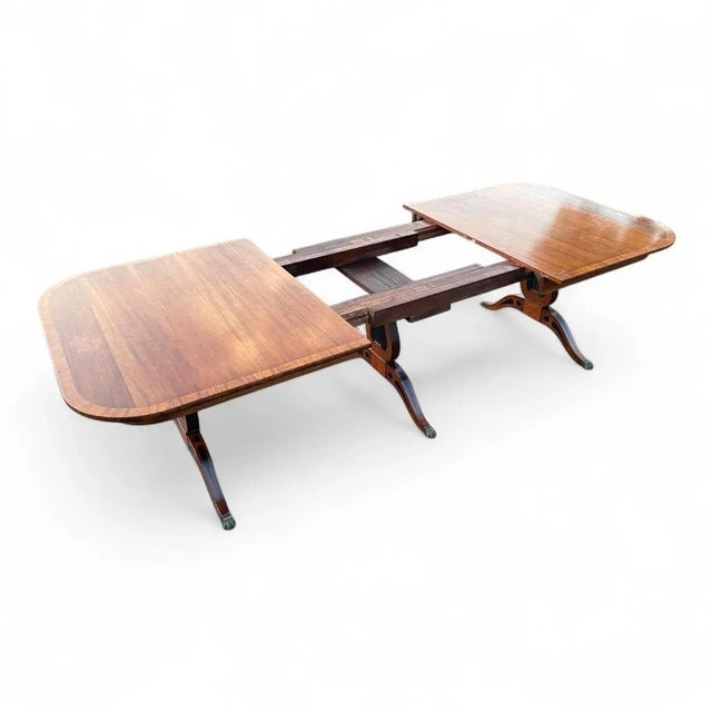 Early 20th Century Satin Banded Mahogany Lyre Based Extendable Dining Table by Joseph Gerte For Sale - Image 9 of 18