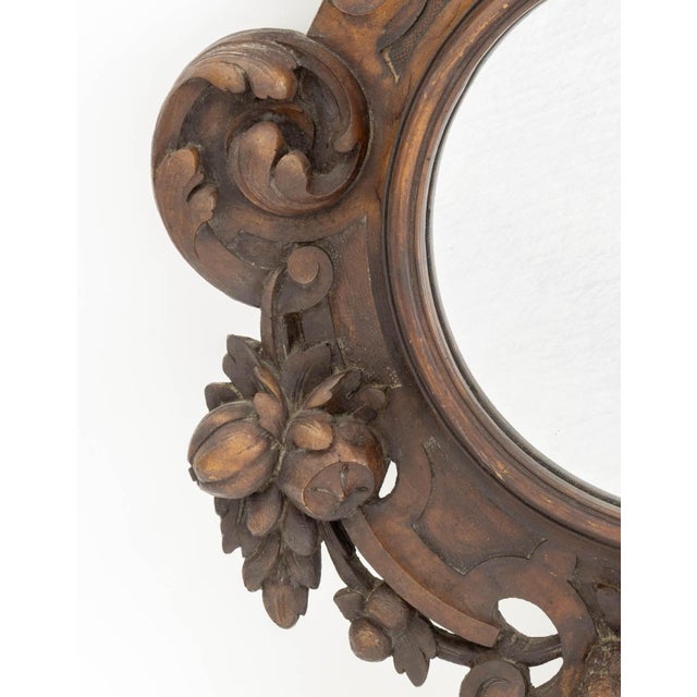 Rustic Black Forest Carved Walnut Wall Mirror, 19th Century For Sale - Image 3 of 6