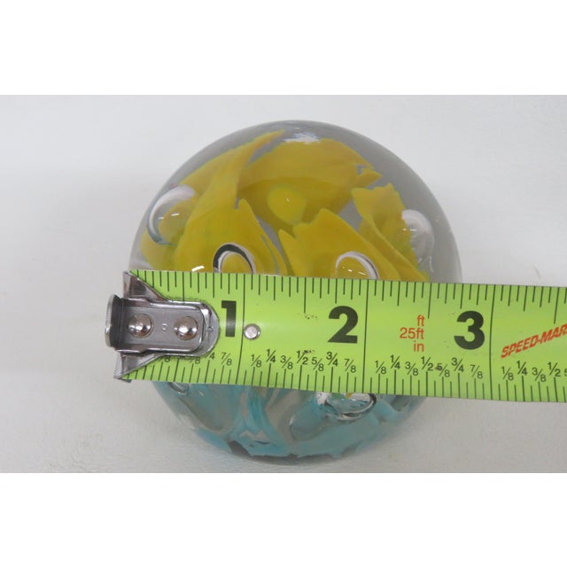 Yellow St Clair Hand Blown Art Glass Paperweight Yellow Flower Controlled Bubble 4515b For Sale - Image 8 of 8