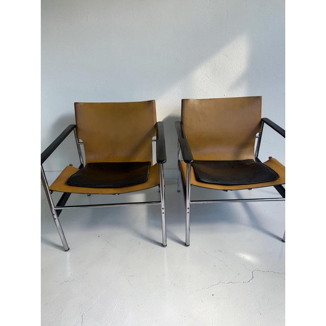 Metal Pair Charles Pollock 657 Sling Chairs, Knoll Associates 1960s, Original Labels For Sale - Image 7 of 9
