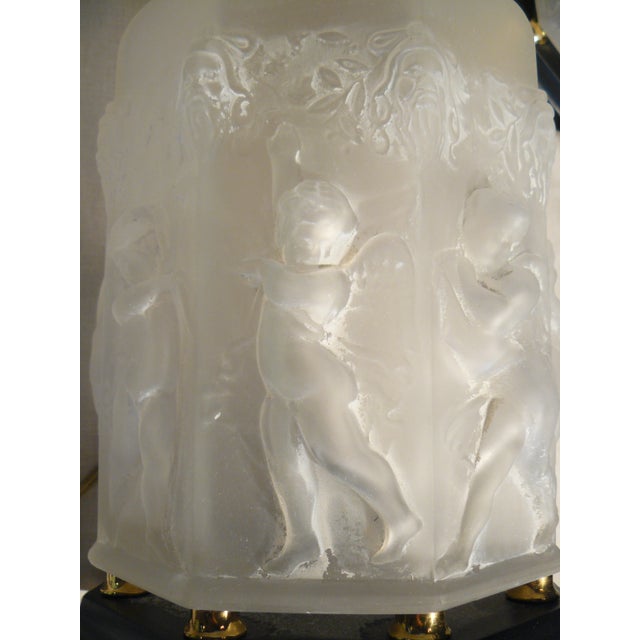 A beautiful pair of Beth Weissman lamps, sporting frosted glass cherubs cavorting around the bases. Accents of brass and...