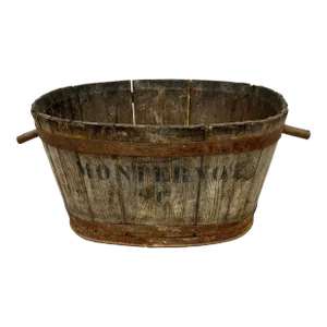 19th C French Oakwood Grape Harvest Bucket From Burgundy