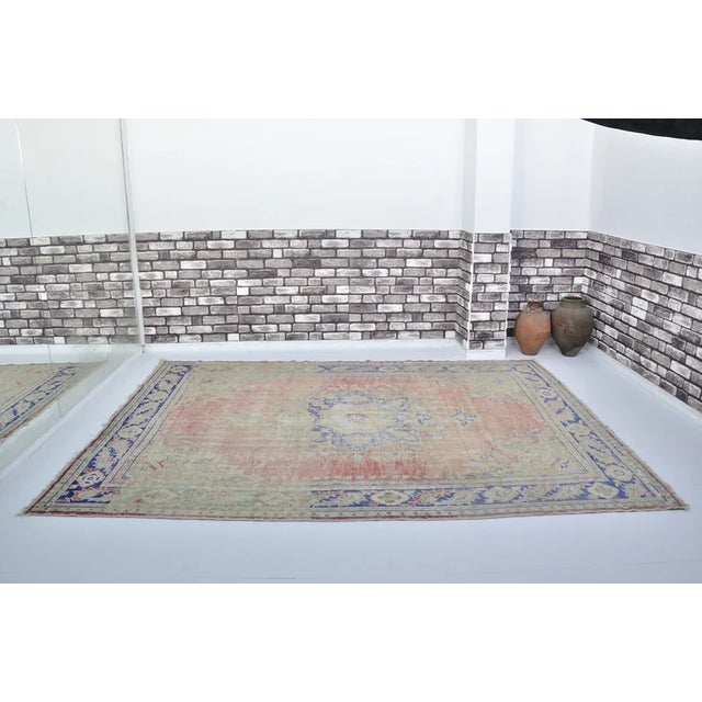 Handmade wool carpet in Turkish Anatolia , Vintage Oushak Rug,Turkish Vintage Anatolian Rug, Handmade wool Rug . One Of...