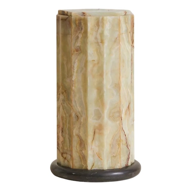 Faceted Green Onyx Pedestal with Pentagonal Top, 1970s For Sale