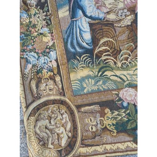 Vintage French Jacquard Harvester Payroll Tapestry in the style of Aubusson, 1970s For Sale - Image 9 of 18
