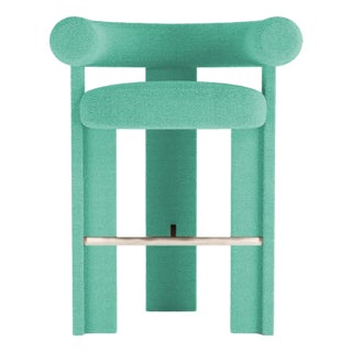 Collector Modern Fully Upholstered Cassette Bar Chair in Bouclé Teal by Alter Ego For Sale