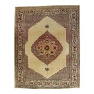 Antique Tabriz Carpet, Hadji Jalili Persian Rug, Earth Tones, Ivory, Terracotta For Sale