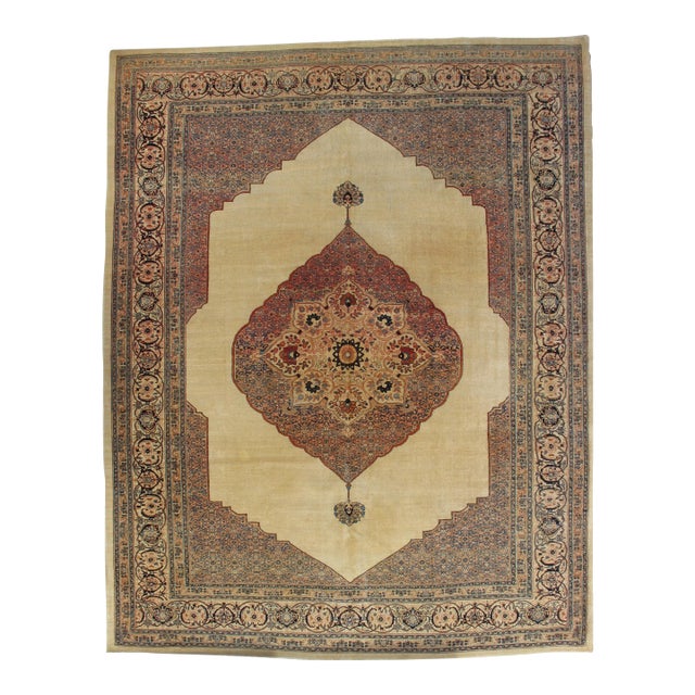 Antique Tabriz Carpet, Hadji Jalili Persian Rug, Earth Tones, Ivory, Terracotta For Sale