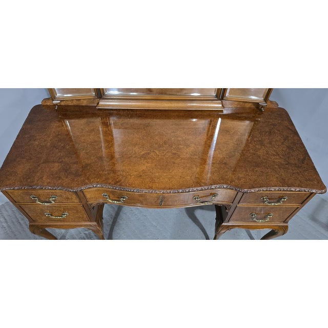 Brown Queen Anne Burr Walnut Dressing Table, 1920 For Sale - Image 8 of 18