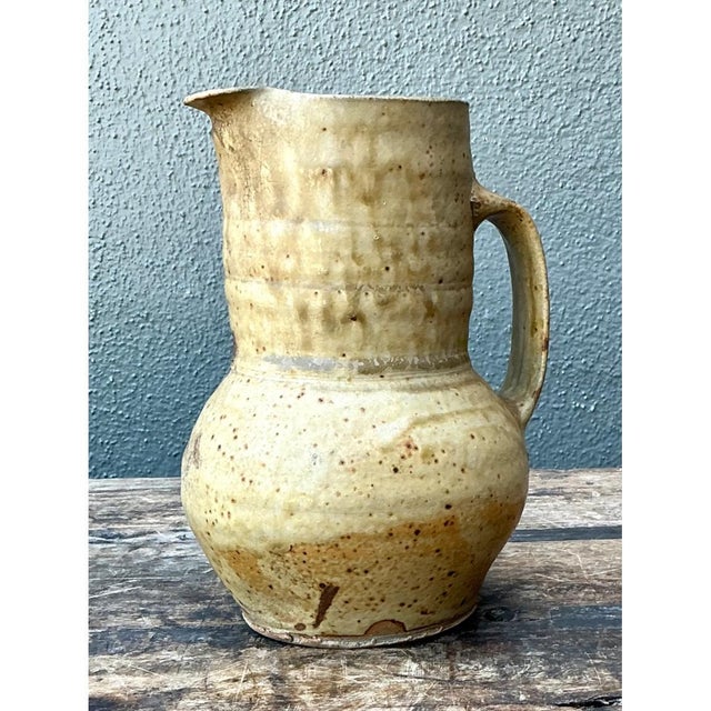 Vintage Handcrafted Beige Ceramic Jug For Sale In West Palm - Image 6 of 12