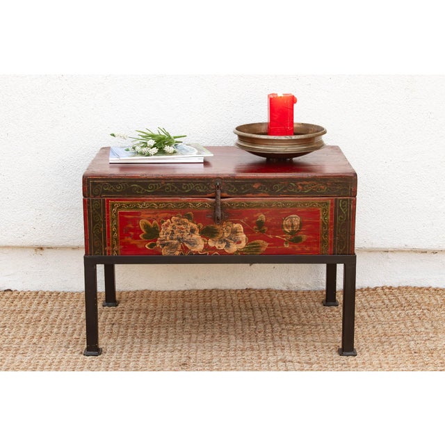 Vintage Painted Chest on Iron Stand End Table For Sale - Image 10 of 10