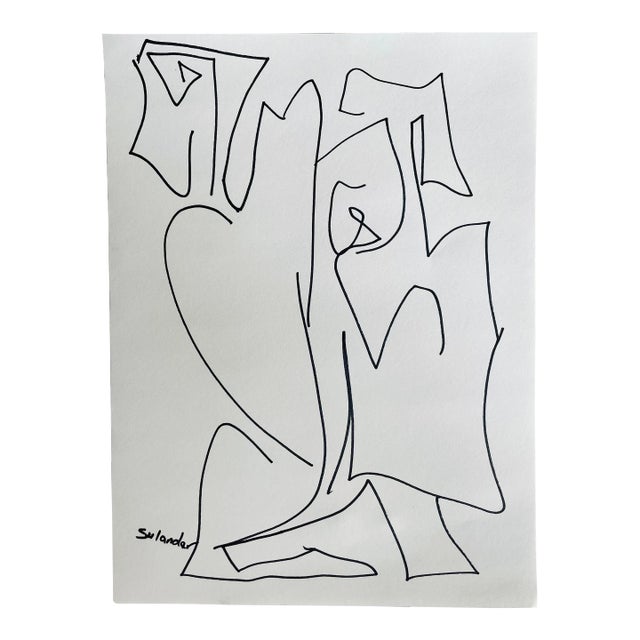 Post-Modern Figurative Drawing by Erik Sulander in Ink on Paper, Signed, Framed. For Sale