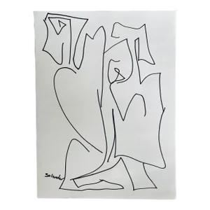 Post-Modern Figurative Drawing by Erik Sulander in Ink on Paper, Signed, Framed.
