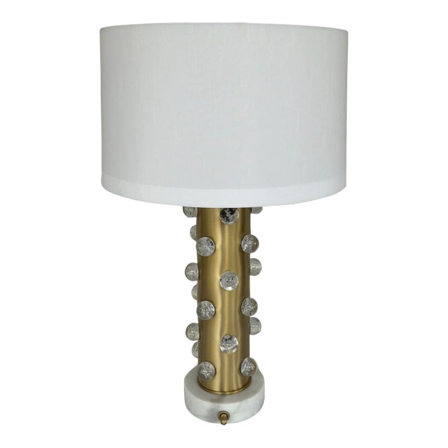 Revelation Modern Satin Brass and Crystal Bubble Glowing Table Lamp For Sale