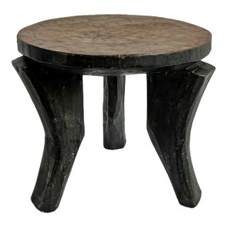 Vintage Black & Brown Wood Stool For Sale