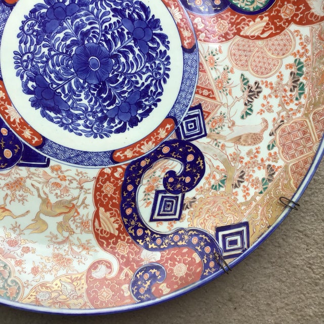 Japanese Antique Japanese Imari Porcelain Charger 24" Platter Wall Hanger For Sale - Image 3 of 10