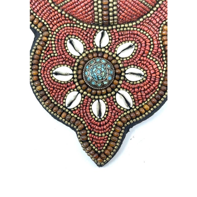 1970s Tibetan Beaded Bib Collar Necklace, Coral, Turquoise, Cowrie Shells For Sale In New York - Image 6 of 11