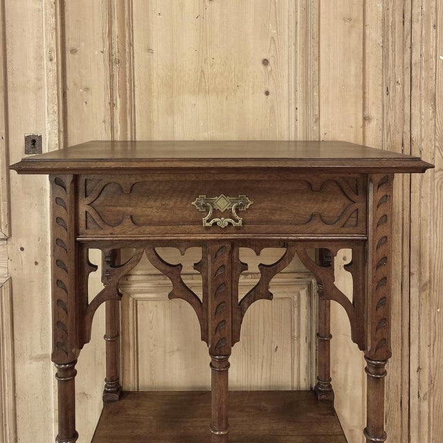 19th Century French Walnut Gothic Pedestal ~ Etagere End Table For Sale - Image 11 of 15