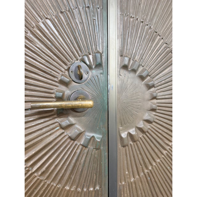 Late 20th Century Monumental Kaylien Lustr-Metl Bronze Sunburst Double Doors For Sale - Image 5 of 15