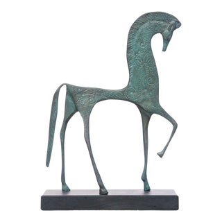 Mid 20th Century Etruscan Horse Patinated Bronze Sculpture by Francesco Simoncini For Sale