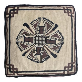 Vintage Black and Taupe Wool Needlepoint Pillow, 1980s For Sale