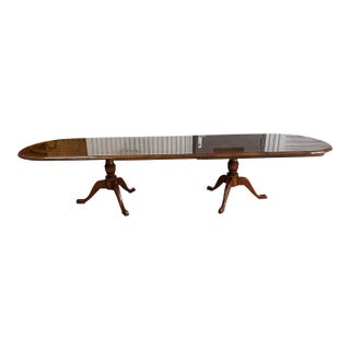 Custom Made Banquet Eastern Black Walnut Two Pedestal Dining Table With Three Leaves, Late 20th Century For Sale