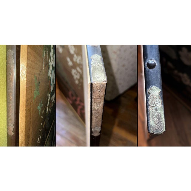 Mid 20th Century Japanese Showa Four Panel Screen Hanaguruma Flower Cart For Sale - Image 5 of 5