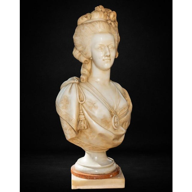 Stone Unknown, Bust of Marie Antoinette, Carrara Marble For Sale - Image 7 of 9