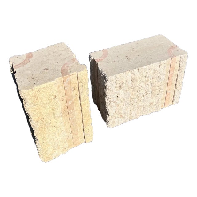 Tessellated Faux Marble Stone Side Tables - A Pair For Sale