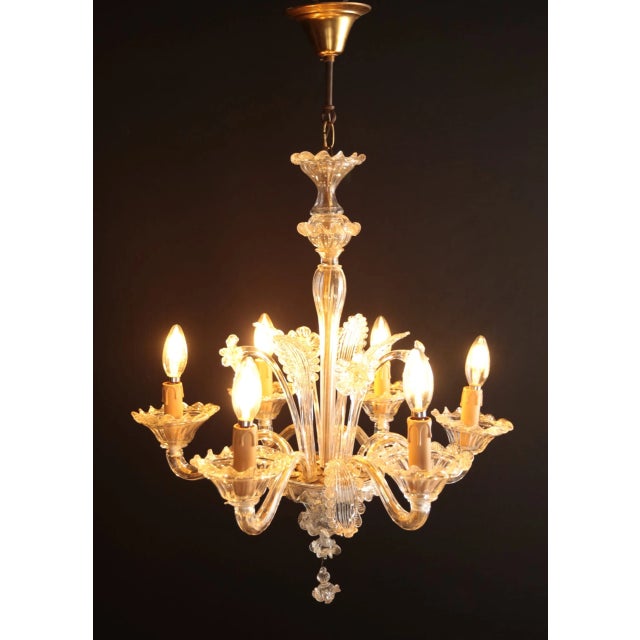 Glass chandelier made in murano. Handmade from split glass. Beautiful lamp with plant motifs in soft gold - clear colors....