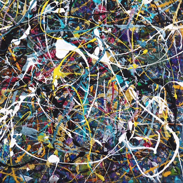 Abstract White Noise - Colorful Energetic Abstract Expressive Textural Drip Painting Original Artwork by Marc Raphael For Sale - Image 3 of 8