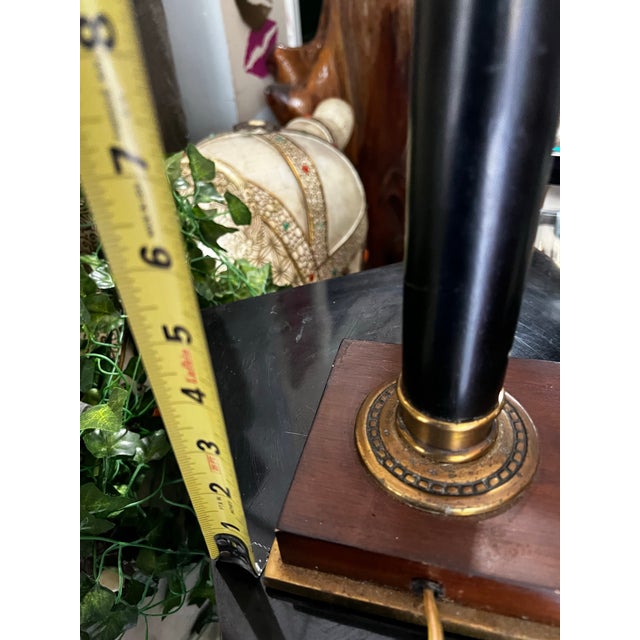Vintage Tall Simple Black Table Lamp With a Wooden Base and Gold Details For Sale - Image 9 of 11