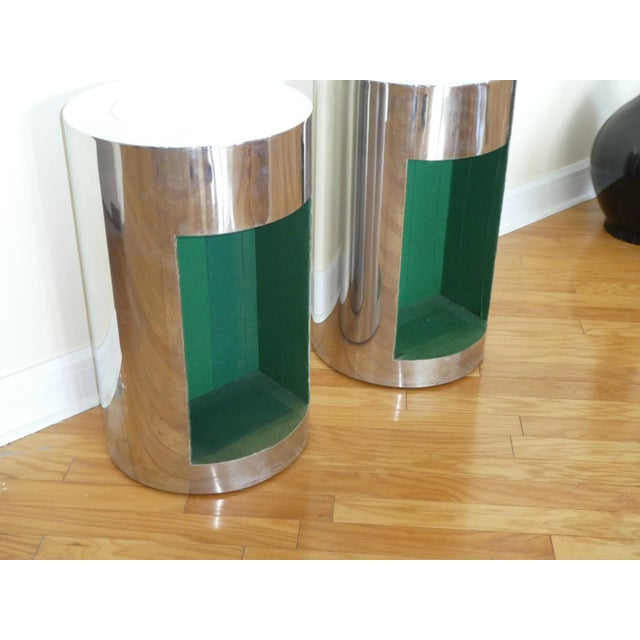 1970s 1970's Pace Style Polished Stainless Steel Pedestals - a Pair For Sale - Image 5 of 11