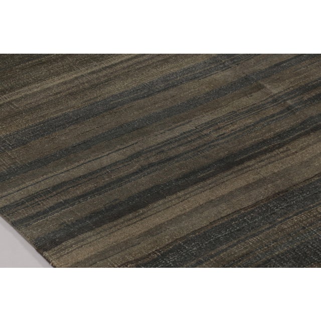 Traditional Rug & Kilim’s Modern Textural Rug, Rich Charcoal and Beige Tone-on-Tone Striae For Sale - Image 3 of 8