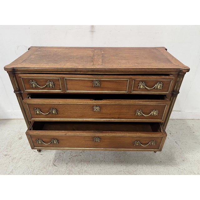 Louis XVI Style Mahogany Chest of Drawers with Grey Veined Marble Top For Sale - Image 6 of 14