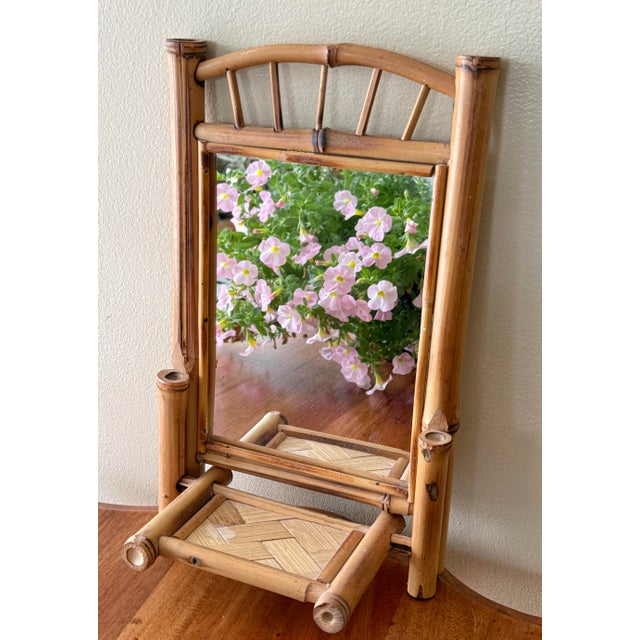Small Bamboo Frame Mirror With Shelf For Sale - Image 9 of 9
